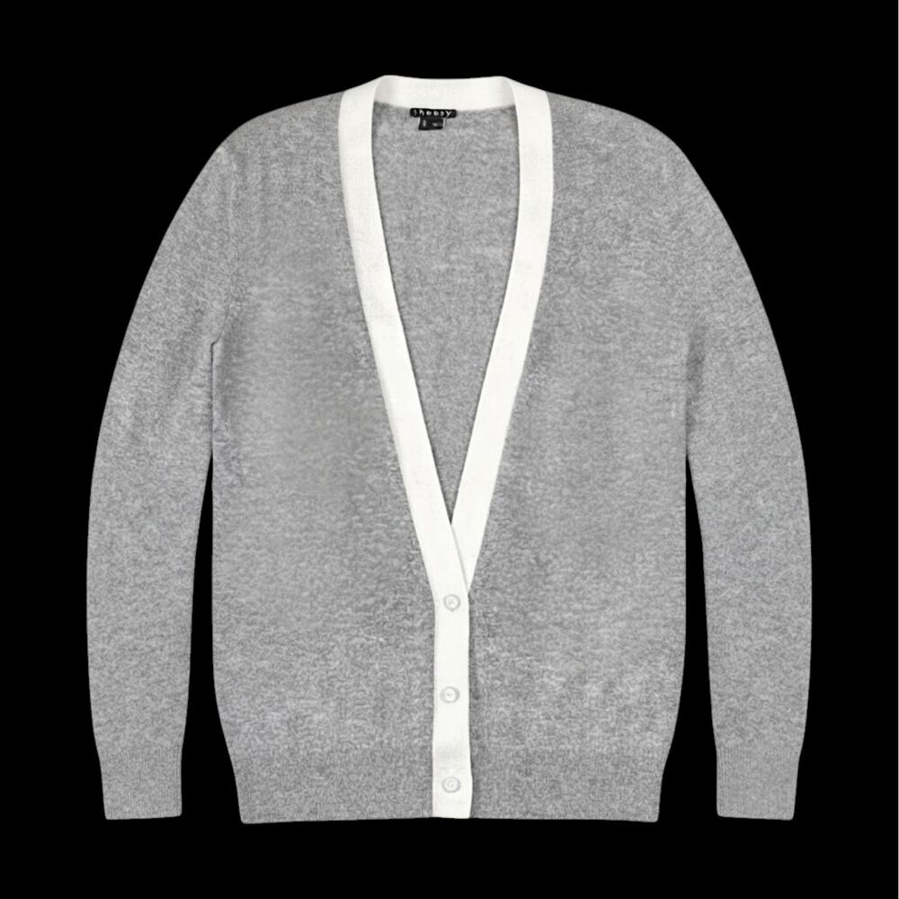 Theory Gray Cashmere V Neck Button Cardigan Sweater | Size S
